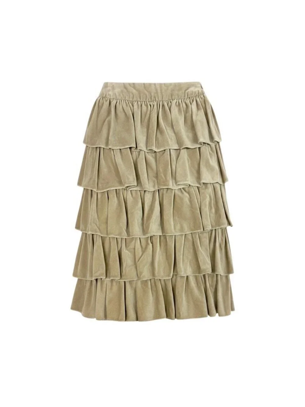 Chanel Velour Ruffles Skirt CC Logo Plate 38 Sizes Beige Cotton